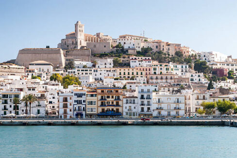 View of harbour in Eivissa town - the capital of Ibiza island, Spain